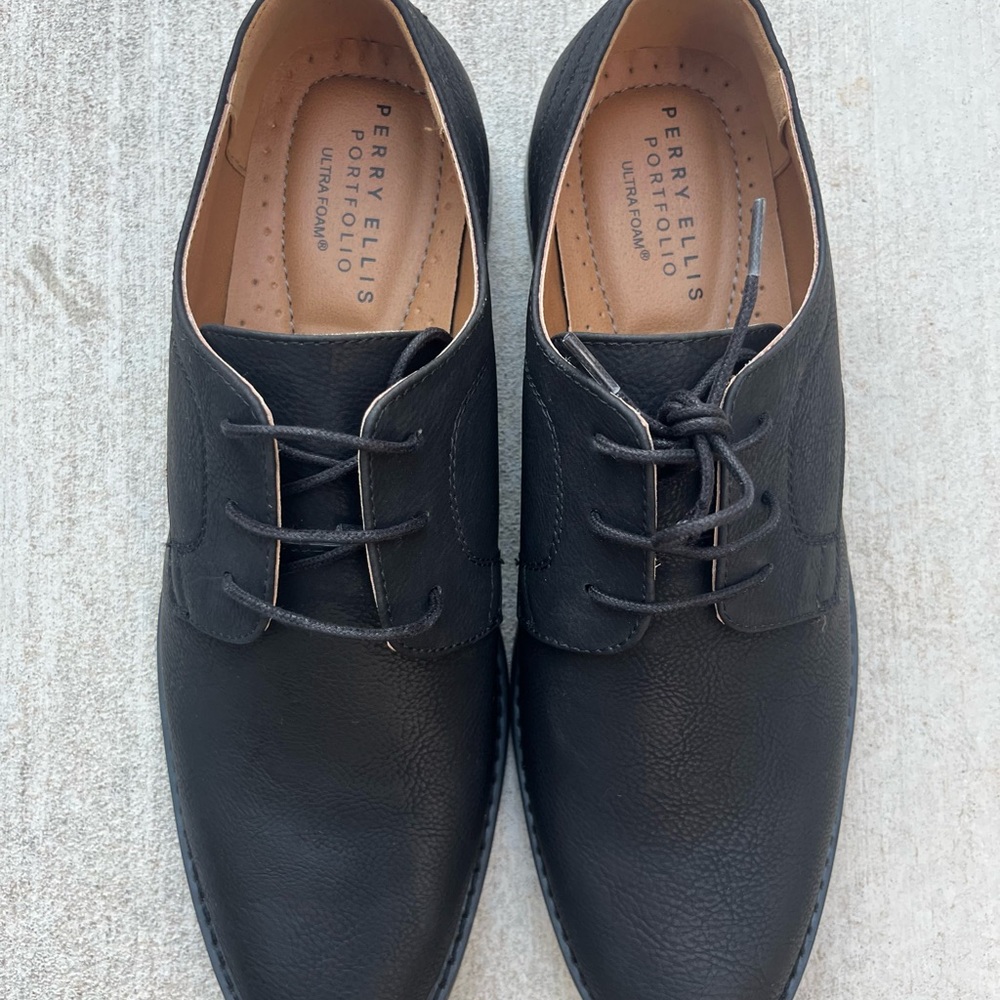 Perry Ellis Portfolio Ultrafoam Bennett Black Dress Shoes Mens Size 9.5 NWOB!